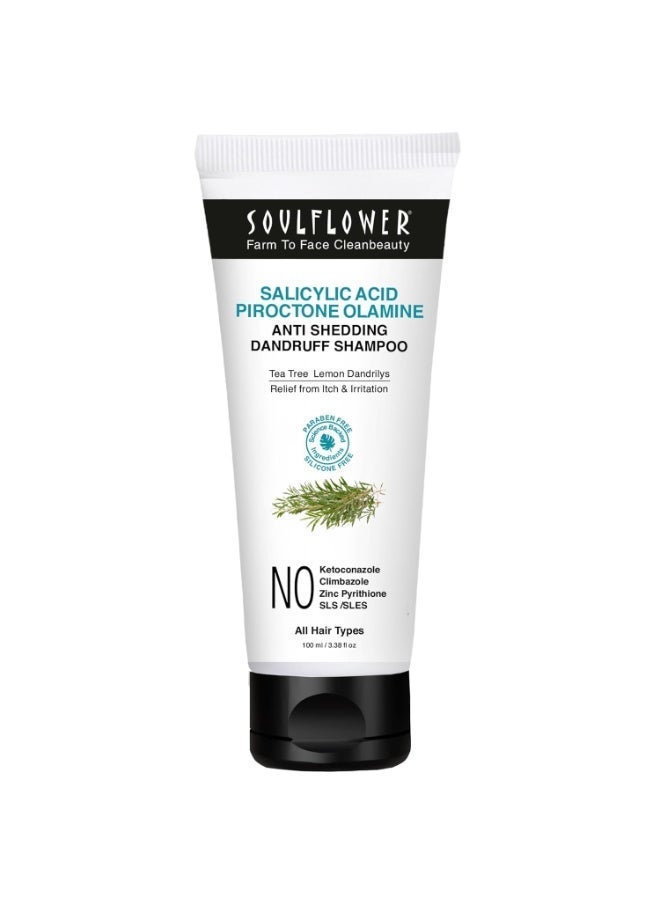 Soulflower Anti Dandruff Shampoo with Piroctone Olamine, 1% Salicylic Acid, Dandrilys -86% Dandruff Reduction in 4 washes* for Hair Growth, Hair Fall Control, Controls Itchy scalp Men & Women, 100ml - Image 1